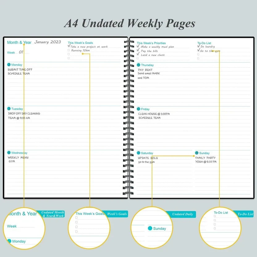 Undated Planner Pro - 8.5" x 11" Weekly & Monthly Planner to Achieve Goals & Increase Productivity