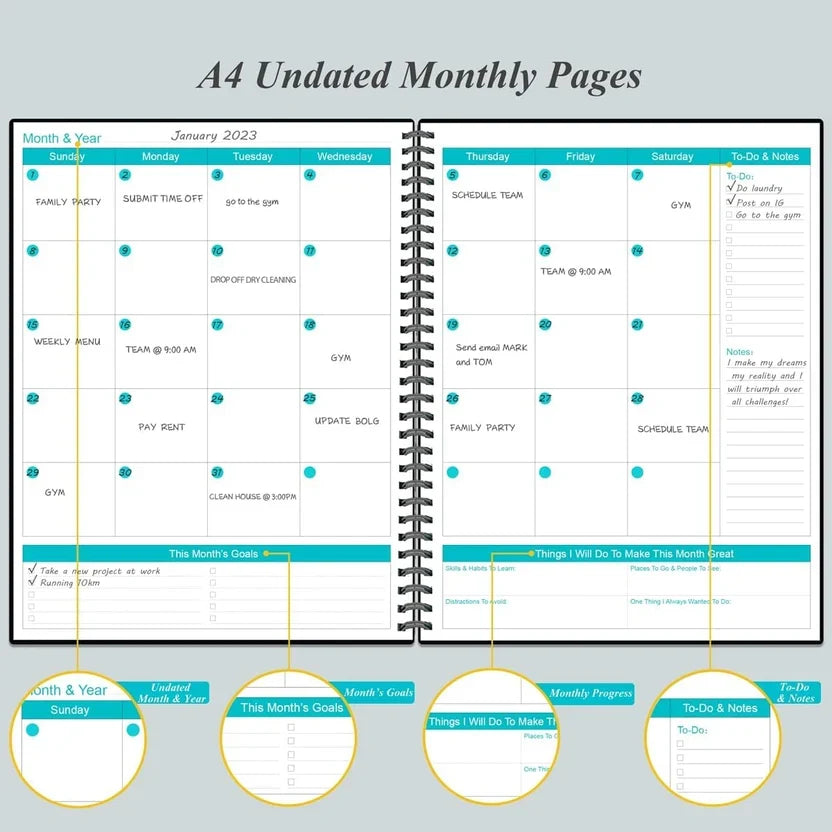 Undated Planner Pro - 8.5" x 11" Weekly & Monthly Planner to Achieve Goals & Increase Productivity